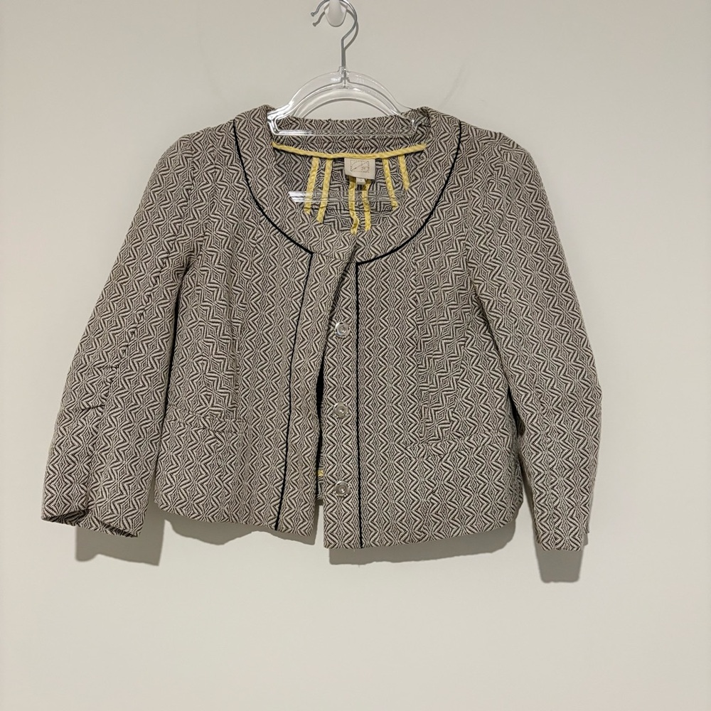 Coquille Anthropologie Eyes For You Career Blazer Cropped Geometric Print grey 2